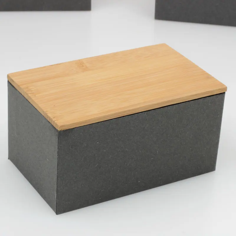 Коробка для чая, Бамбуковая крышка, крафт-бумага(95 мм x 95 мм x 65 мм