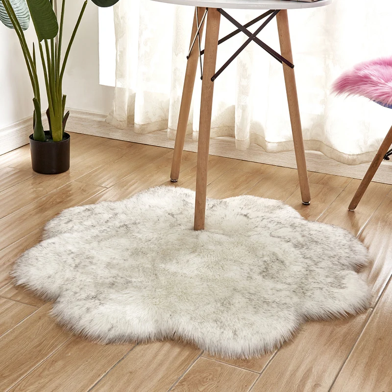 White Gray Fur Однотонный ковер из искусственного меха в форме цветка, искусственный ковер из овечьей шерсти, ковер для гостиной, спальни - Цвет: White Gray Fur