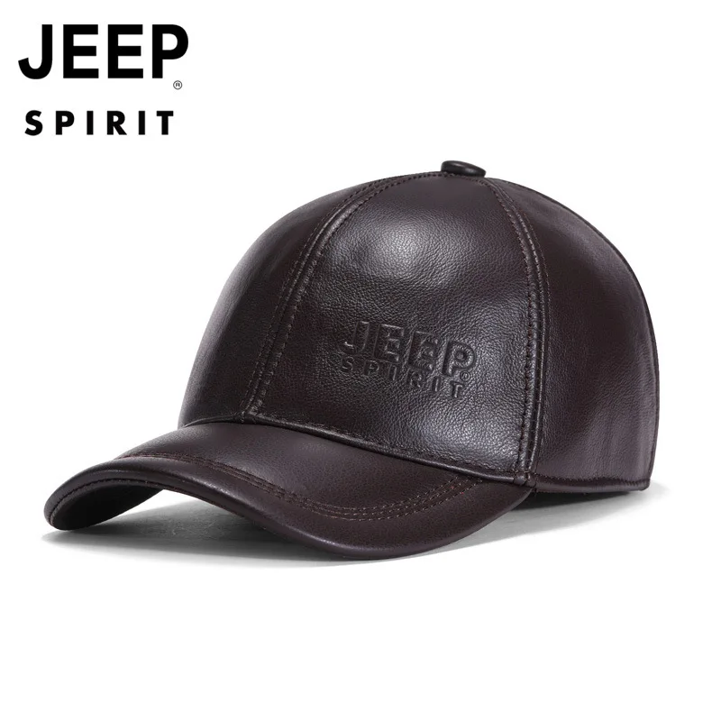 JEEP дух натуральная кожа Кепки Для мужчин шляпа, бейсбольная кепка мужская, из бычьей кожи Кепки папа шляпа на открытом воздухе шапка, защищающая уши casquette