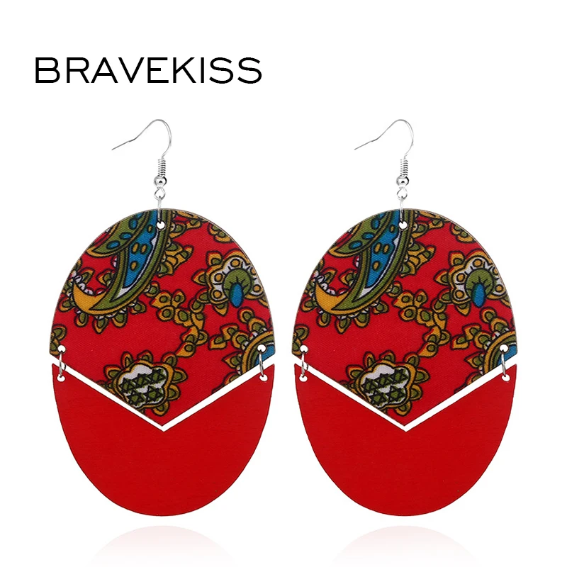 Bravekiss Винтаж Овальный Серьги модная длинная куртка с секциями из дерева Длинные