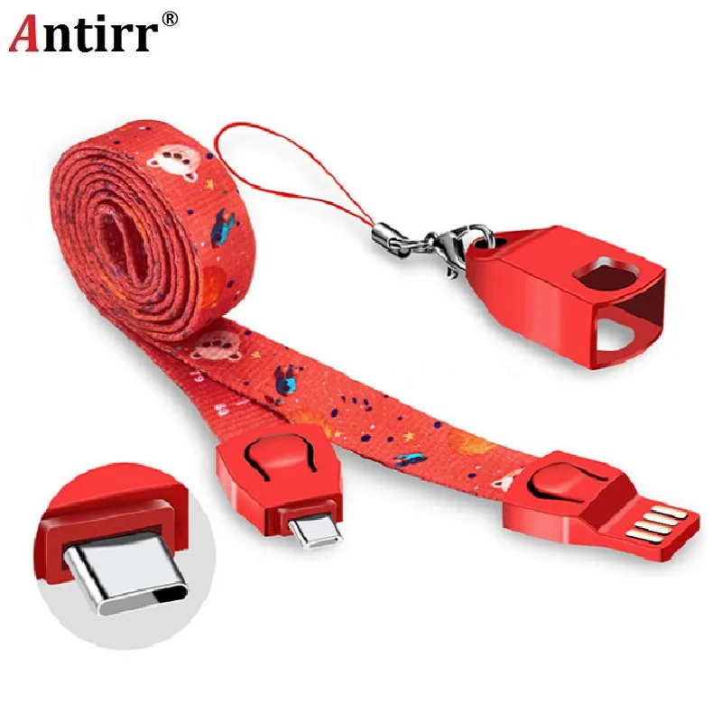 Antirr мобильный телефон ремешок на шею ремешок USB кабель для iPhone X 7 8 Plus 6 6S 5 type C Micro USB Мобильный телефон Мультяшные шнурки
