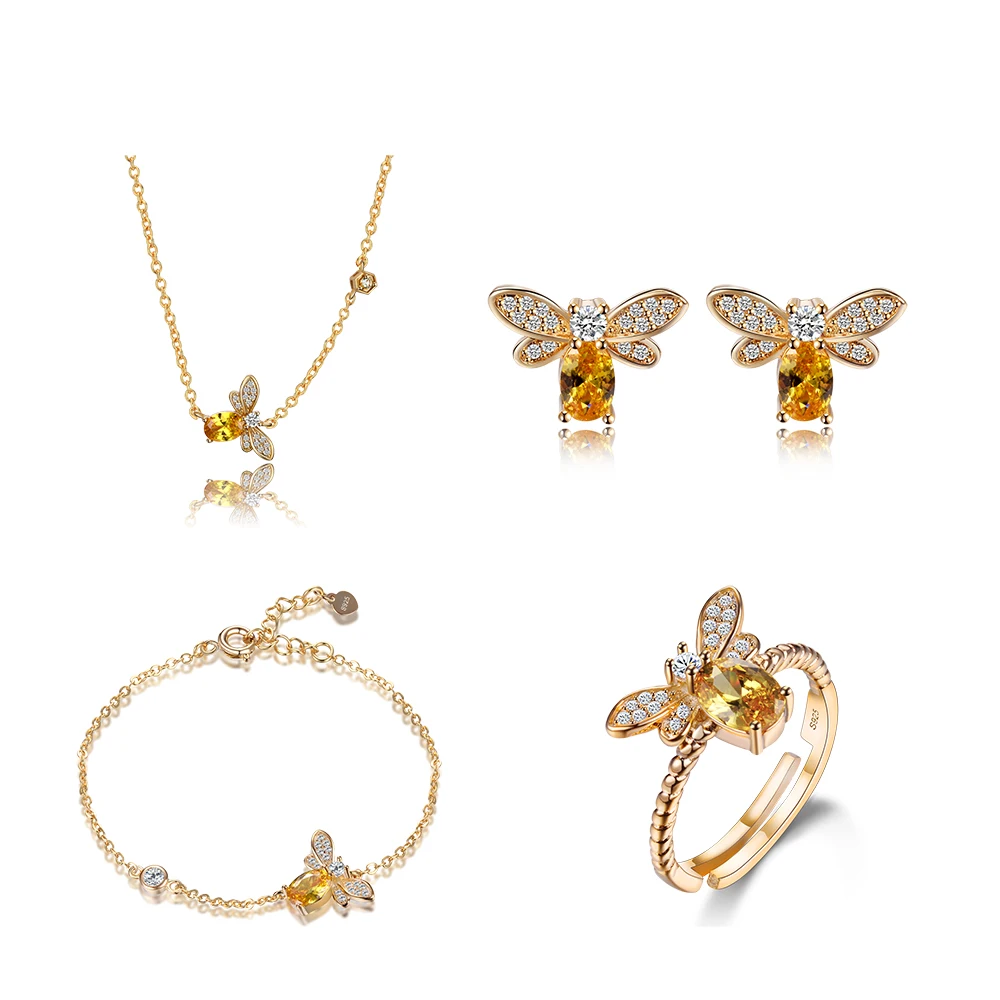 

Cute Gold Color Women Chain & Link Insect Bee Yellow Spinel 925 Sterling Silver Bracelet Fine Jewelry For Birthday Gifts