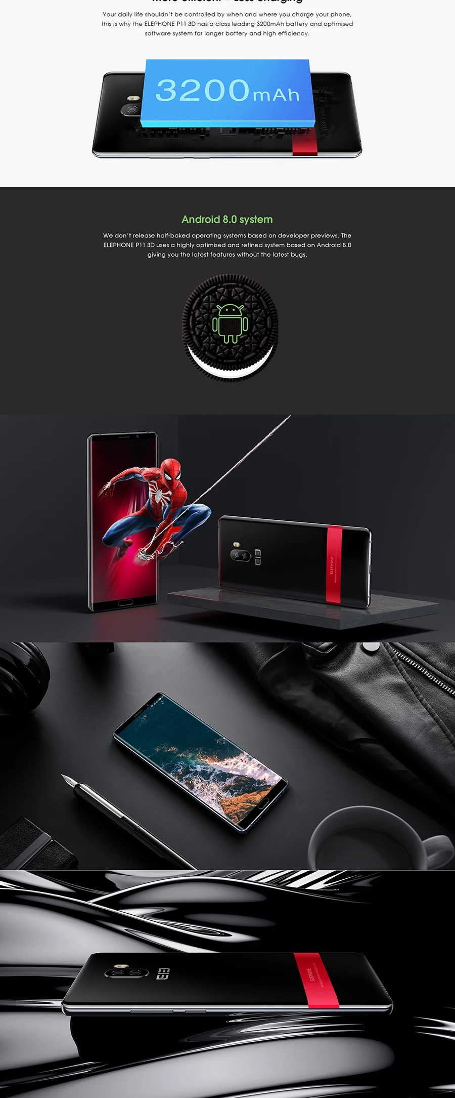 Elephone P11 3D MT6797T Deca Core Смартфон FHD+ 6,0 ''Android 8,0 4 Гб ОЗУ 64 Гб ПЗУ 16 МП 3200 мАч FingerprintOTG 4G мобильный телефон