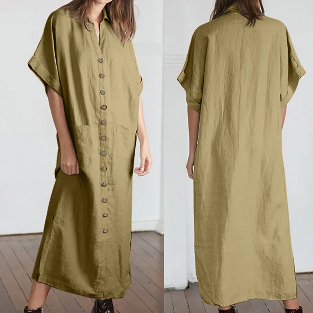 Женское длинное пляжное платье макси свободный льняной сарафан с коротким