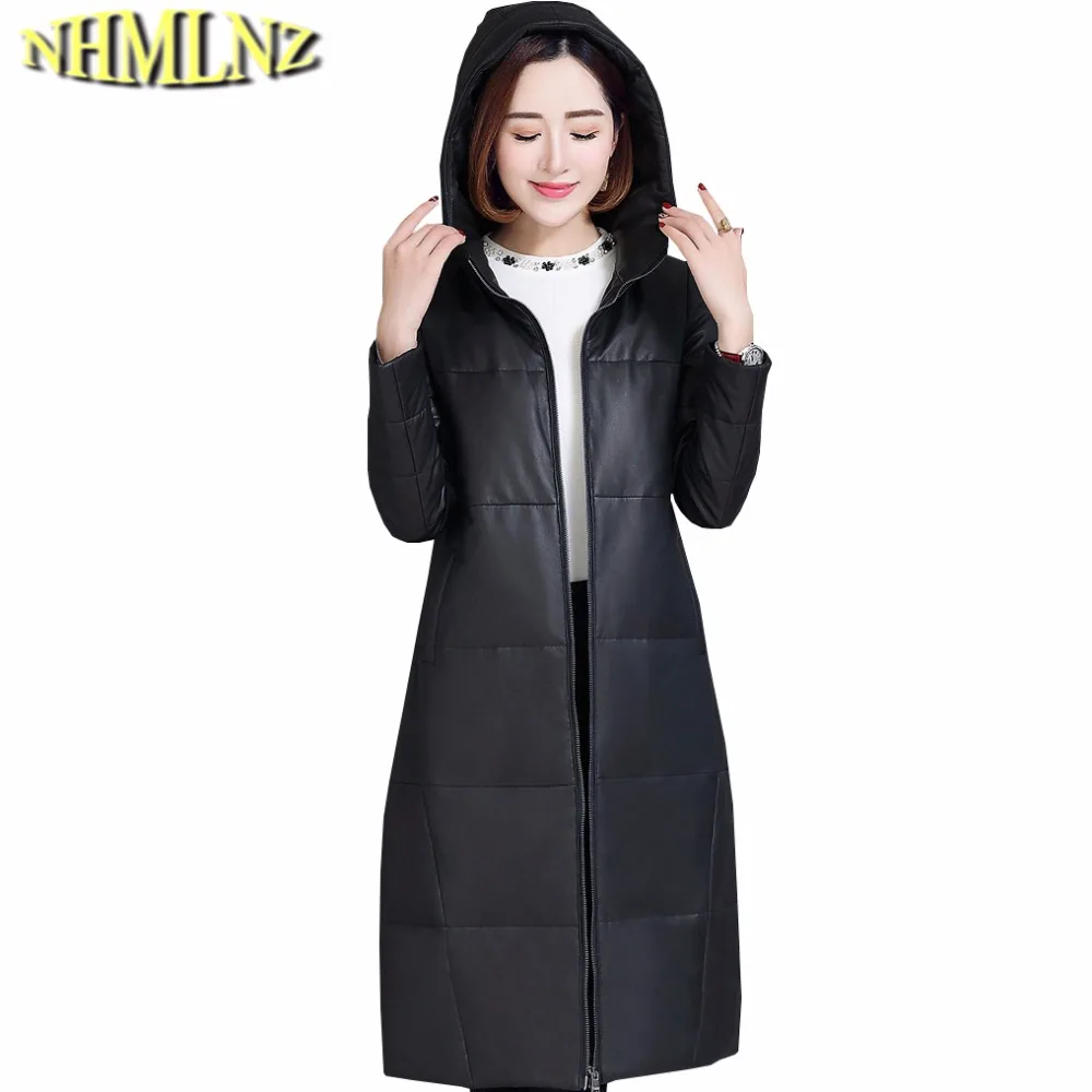 Новая зимняя куртка из натуральной кожи женская модная теплая с капюшоном