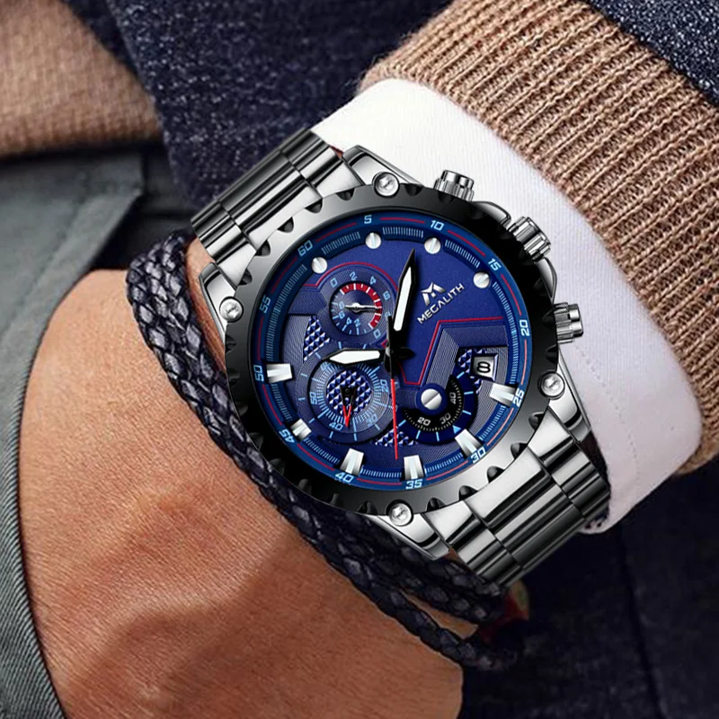 MEGALITH военные спортивные часы мужские кварцевые наручные водонепроницаемые