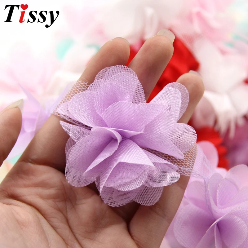 3 ярда/партия органза Ткань 3D шифон кластер Цветы бахрома кружевная отделка Лента