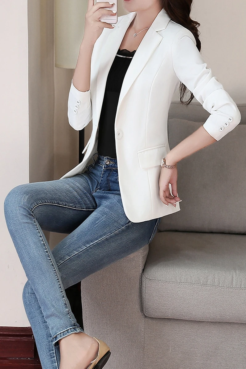Женский тонкий пиджак с длинным рукавом повседневный маленький осенний жакет