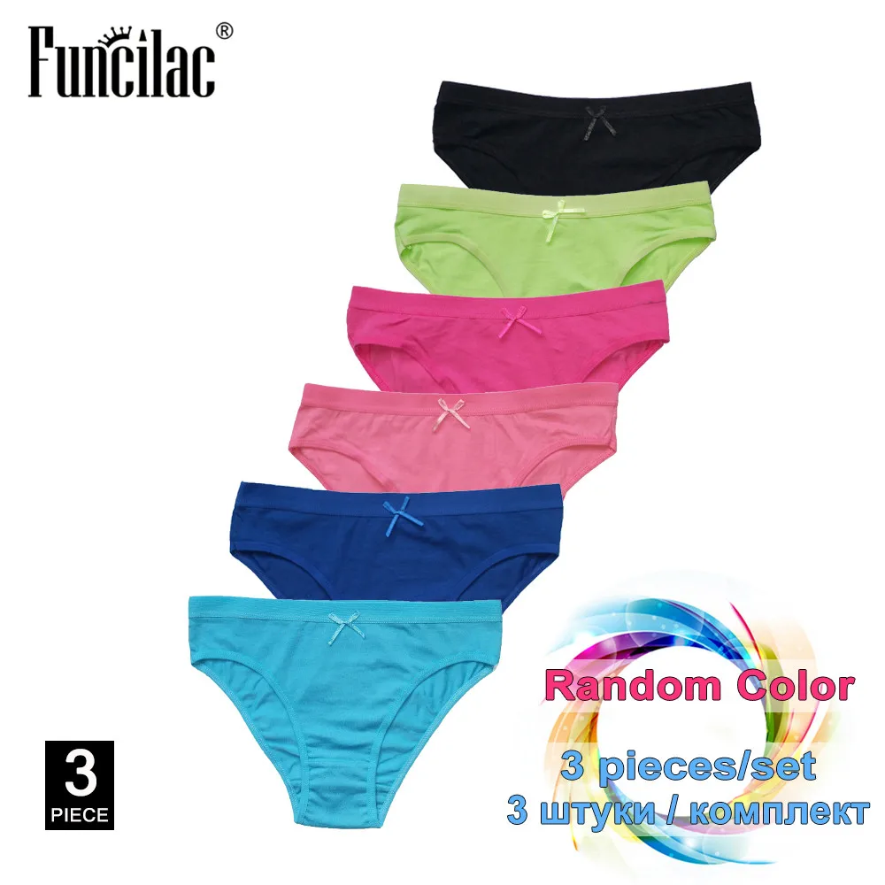 random color-3pieces FUNCILAC 3 шт./компл. Для женщин трусики для пикантные однотонные хлопчатобумажные петушиные дышащие нижнее бельё для девочек панталоны для Для женщин Дамское белье M-XL - Цвет: random color-3pieces