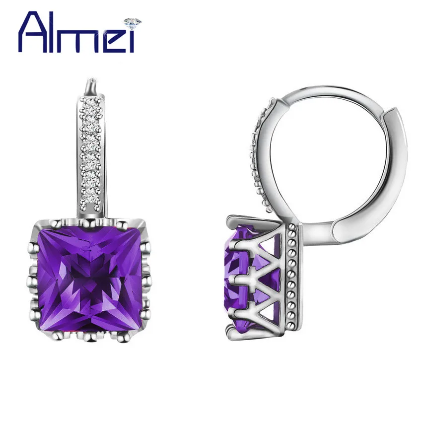 Almei квадратные серьги для женщин с синим фиолетовым камнем серебряные бриллианты