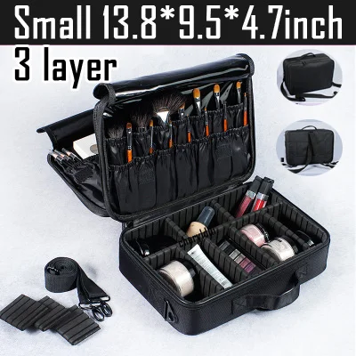 Small black 3 layer Новое поступление косметичка чехол для макияжа Водонепроницаемая косметичка для путешествий профессиональная косметичка - Цвет: Small black 3 layer