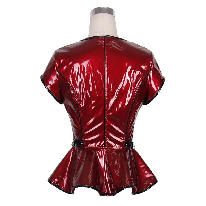 Женская футболка из ПУ кожи с коротким рукавом в готическом стиле | одежда