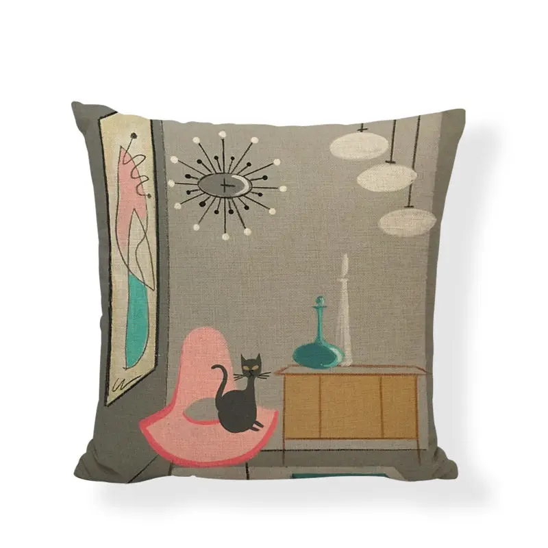 Чехол для подушки с мультяшным изображением красивой кошки русалки гитары