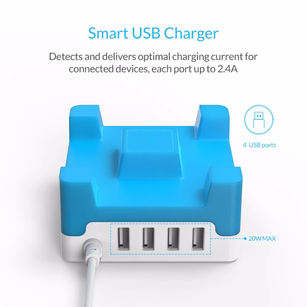 ORICO 4 порта 20W настольное USB зарядное устройство с телефоном/планшетным креплением для iPhone samsung Xiaomi-(CHA-4U