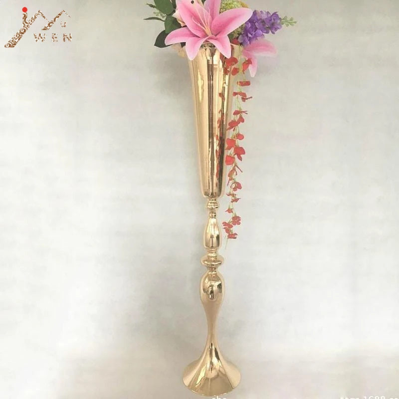 

12PCS/LOT 90 cm/35.4" Flower Vase Wedding Table Centerpiece Event Road Lead Gold Metal Vases Party Decoration Flower Holders