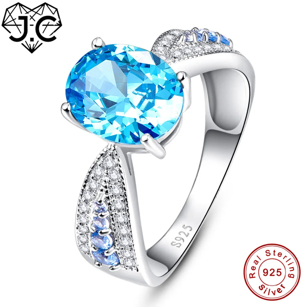 

J.C Wedding Band Solitaire Fine Jewelry High Quality Ruby Spinel & Blue Topaz For Women 925 Sterling Silver Ring Size 6 7 8 9