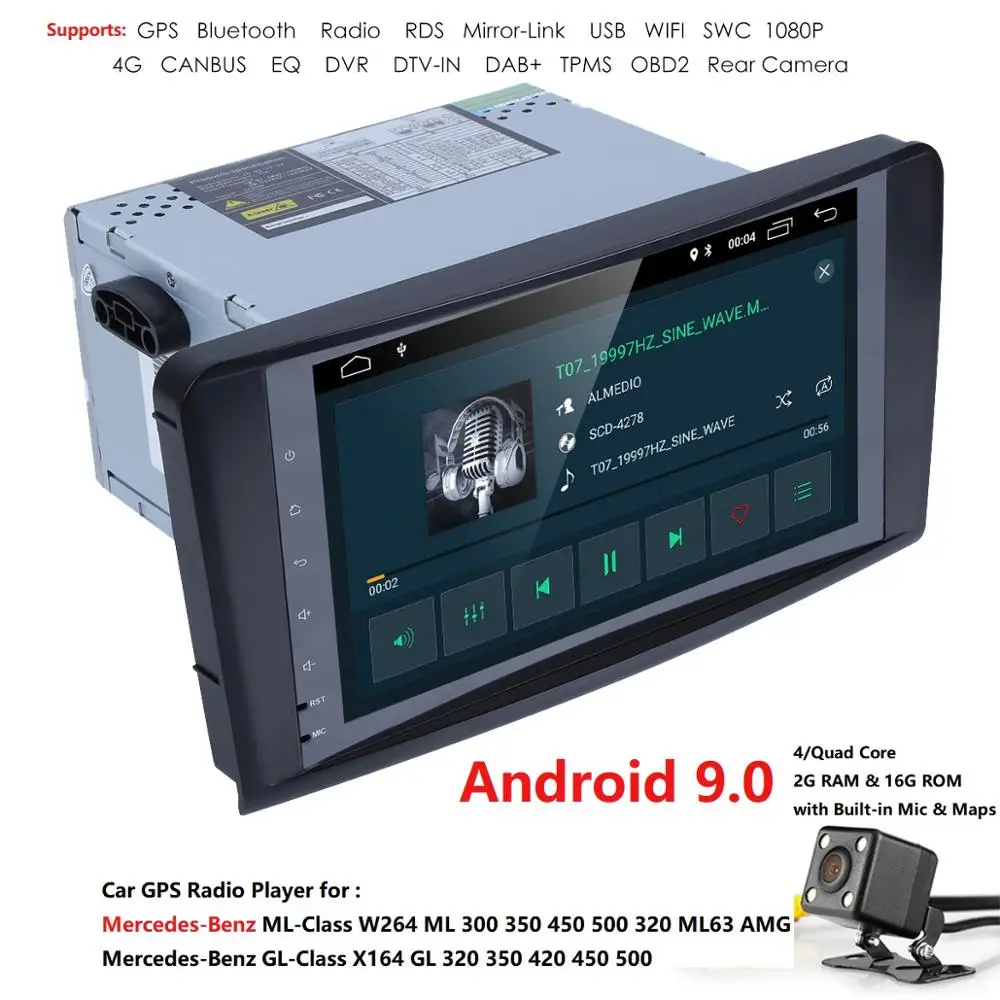 Оптовая продажа! 2Din 9 дюймов Android9.0 автомобильный NO DVD плеер для Mercedes/Benz/ML/GL CLASS W164