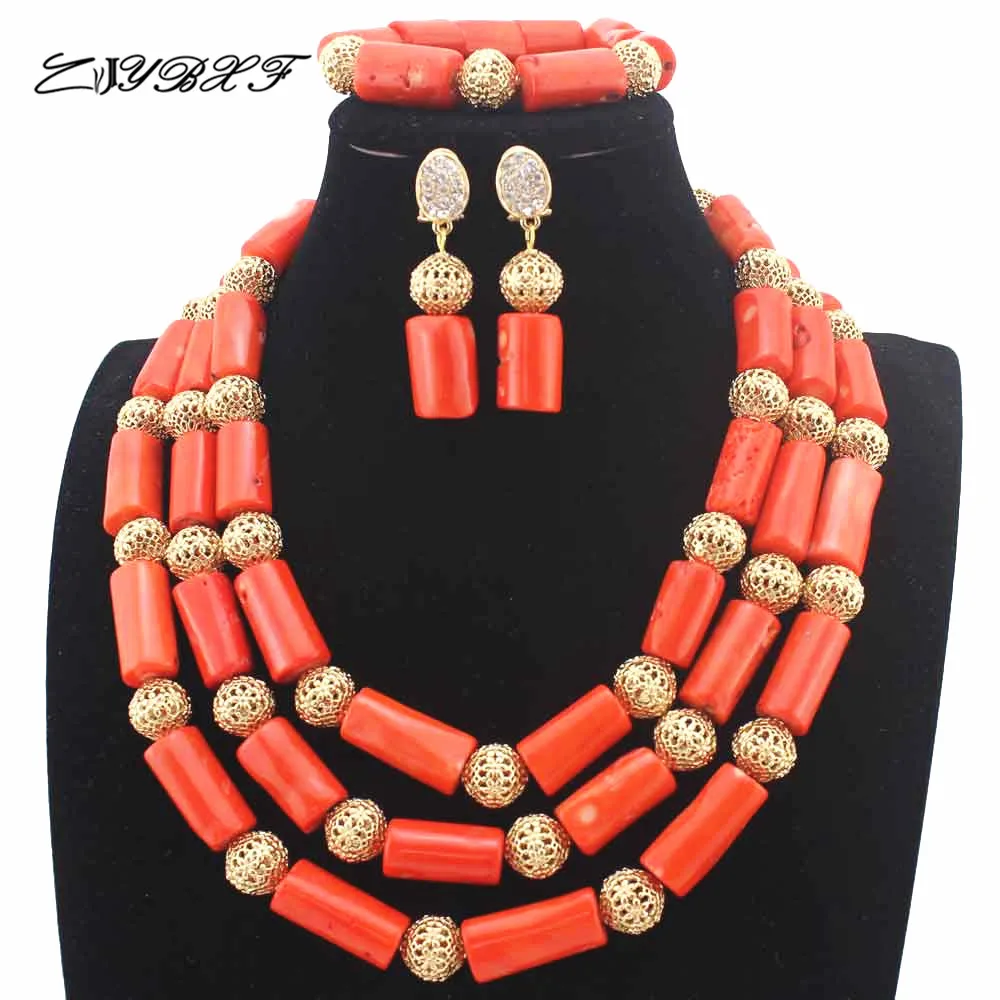 Африканские оранжевые коралловые бусины, нигерийский комплект ювелирных изделий ручной работы, коралловые бусины, ожерелье, серьги, подаро...