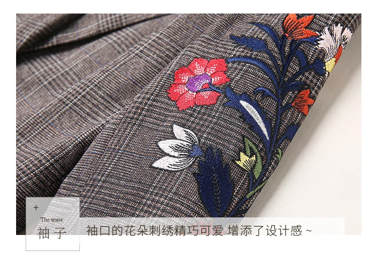 Модные повседневные женские костюмы с вышивкой клетчатый костюм комплект из 2