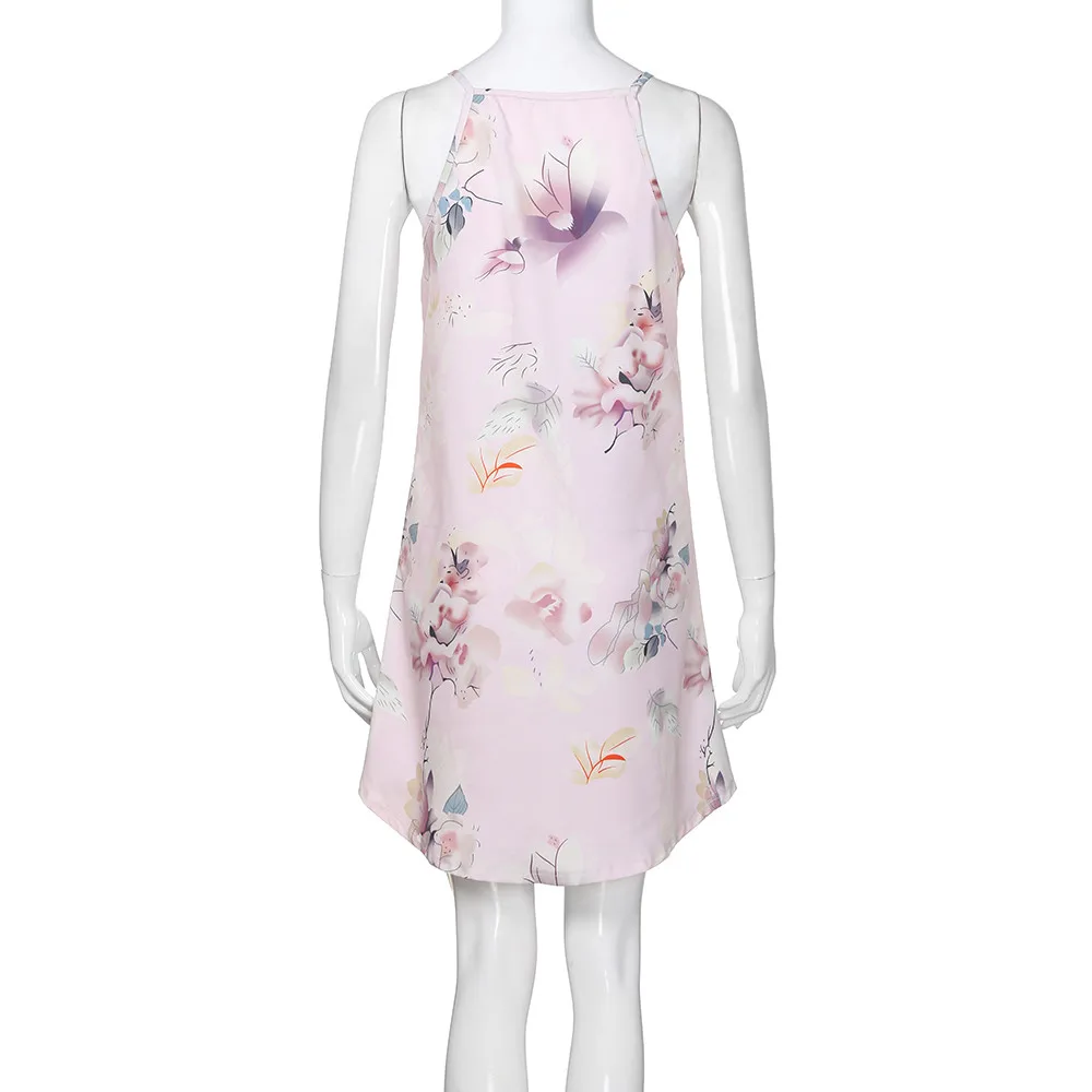 Женское летнее модное платье женское пляжное без рукавов с принтом Короткое мини