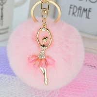 ballerina girl beauty 8cm fluffy real rabbit fur ball pompon pom pom keychain car key chain key ring decoration for purse bag