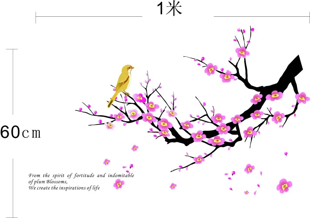Новые высококачественные настенные наклейки ветка Сливовая комната Ресторан