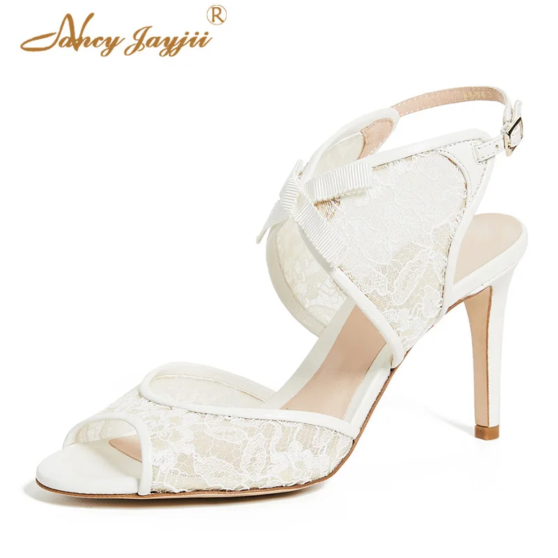 

Nancyjayjii Women shoes Ladies sandals Adult White Lace Super High Thin heel Ankle-Strap Buckle Strap Solid Sexy Mature Party