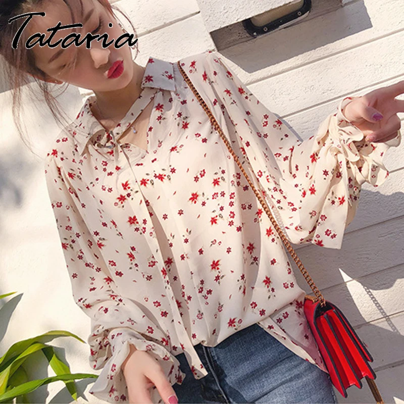 Tataria Autumn 2020 New Women Blouse and Tops Floral Print Casual Shirts Long Sleeve Turn-down Collar | Женская одежда
