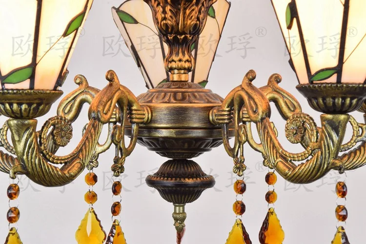 European 5 heads Living room dining bedroom Crystal lamps Tiffany Stained glass Restaurant Pendant Lights 110-240V E27 | Освещение