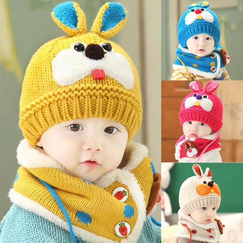 Наборы шарф шапка детская зимняя шапка кролик вязаная Шапочка Капот теплые шапки для детей шеи Теплый реквизит для фотосессии