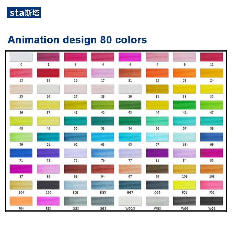 Animation design 80 STA 30/40/60/80/128 маркеры кисти, спиртовые чернила профессионального качества, двойной наконечник скошенный и мягкая кисть, идеальные маркеры для дизайна и рисования манги, аниме, скетчей - Цвет: Animation design 80