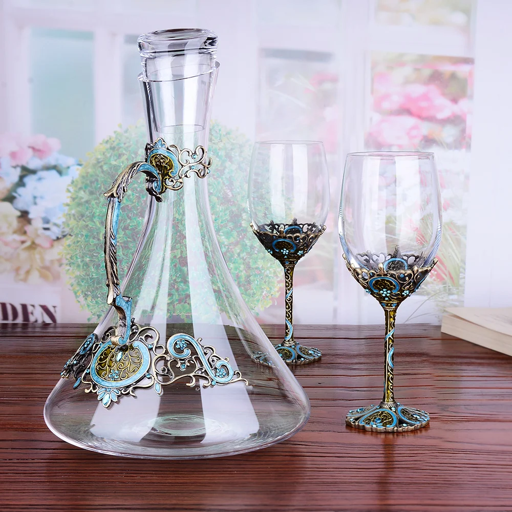 1 Set European Vintage Enamel wine glass cup Crystal Goblets Red Wine glasses cups champagne Wedding Gift With Box 350ml | Дом и сад