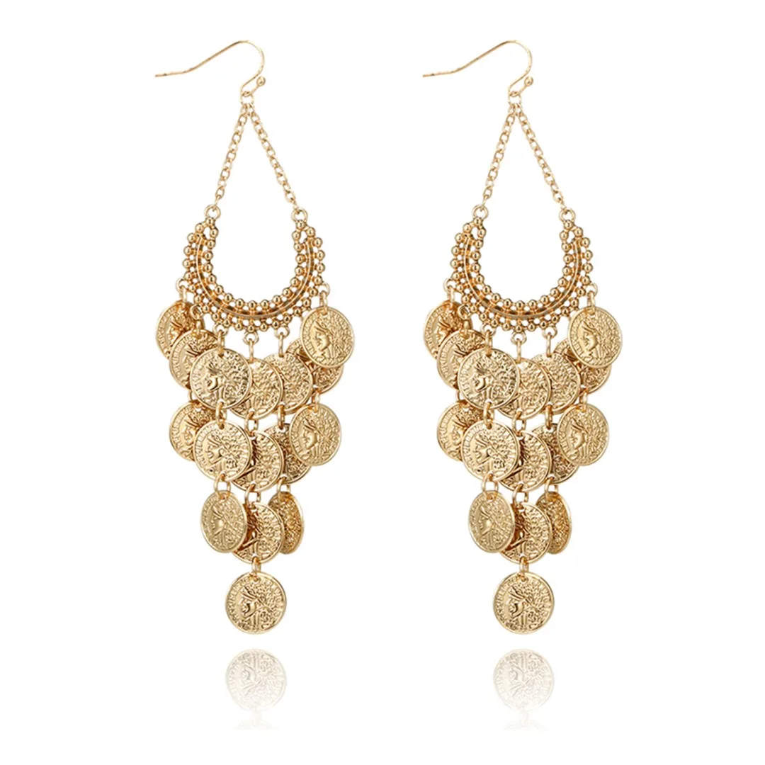 Shellhard модные золотистые металлические висячие серьги с кисточками ретро круглые