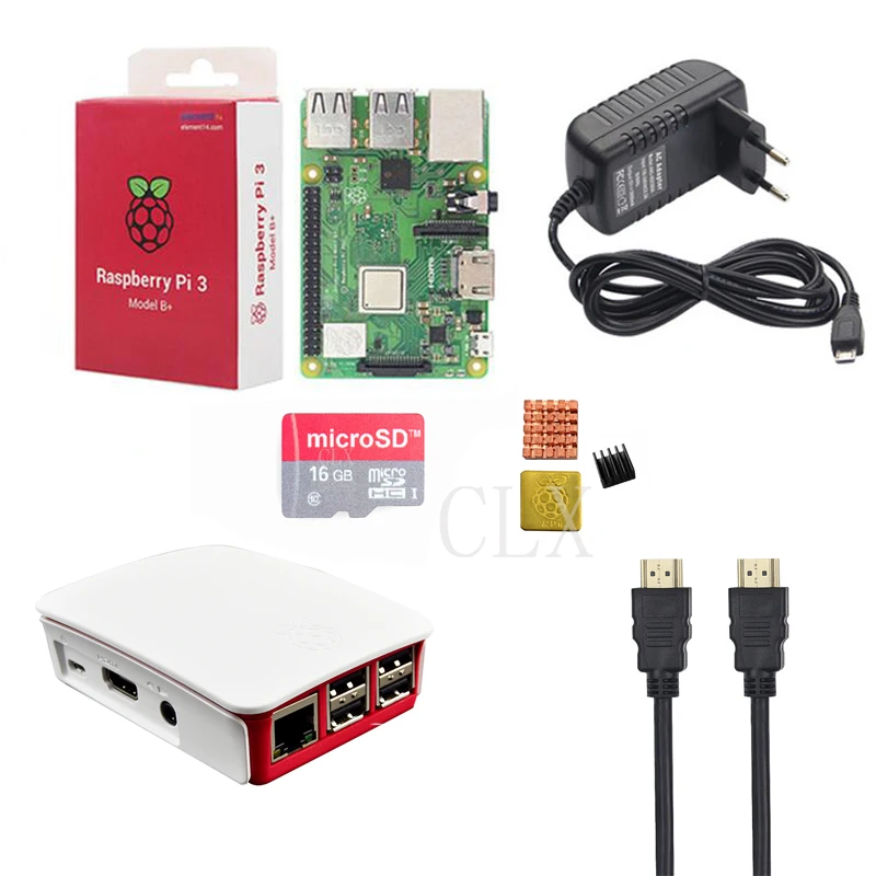 Raspberry Pi 3 Model B + стартовый комплект чехол карта 16GB адаптер питания 5V 3A кабель HDMI