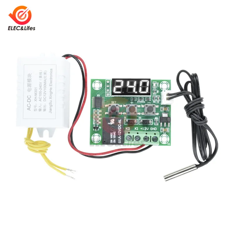White W1209 термостат аппаратура регулятора температуры Источник питания переменного тока 110-220 В красный светодиодный термометр с датчиком NTC - Цвет: White