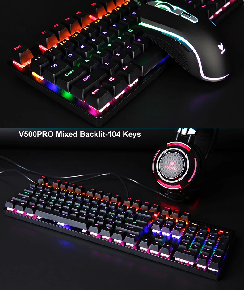 Rapoo механическая клавиатура V500 RGB светодиодный с подсветкой игровая клавиатура с полными клавишами программируемый анти-ореолы PC Gamer