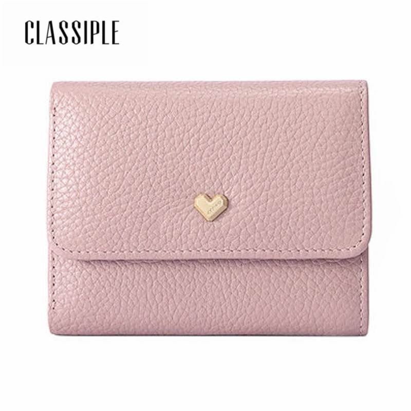 100% женский кошелек из натуральной кожи с держателем для карт короткий розовый
