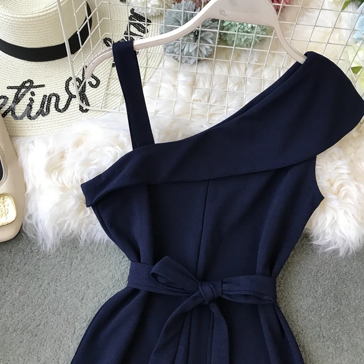 ALPHALMODA Женские однотонные Комбинезоны на одно плечо с высокой талией и поясом, женские летние модные повседневные Комбинезоны ярких цветов без рукавов