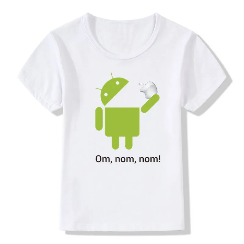 

2019 Children Kids Print Android Robot With Apple Funny T-shirt O-Neck Short Sleeve Summer Boy&Girl Humor Top Tee T Shirt ooo807