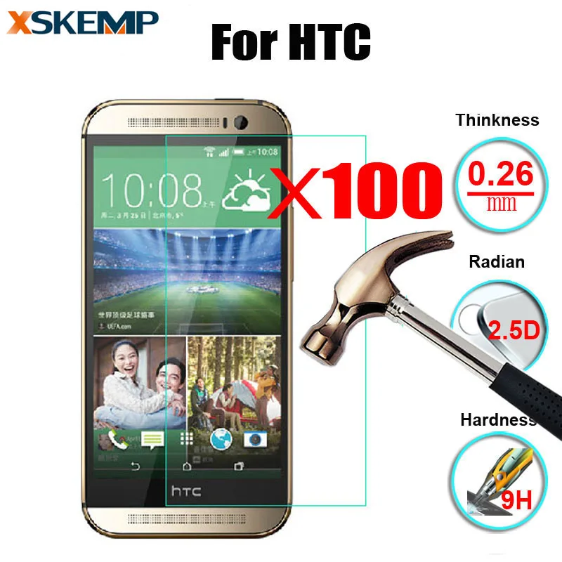 100 шт. защитная пленка из закаленного стекла 2.5D Arc Edge для HTC One M9 Mini 2 M8 M7 M10 E9 + E8 PLUS X9
