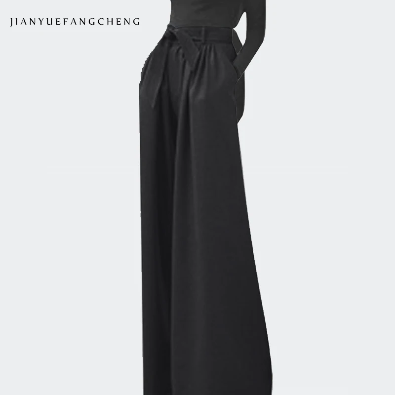 Pantalon женские широкие брюки с высокой талией размера плюс брюки с поясом повседневные длинные женские брюки на молнии Палаццо свободный низ