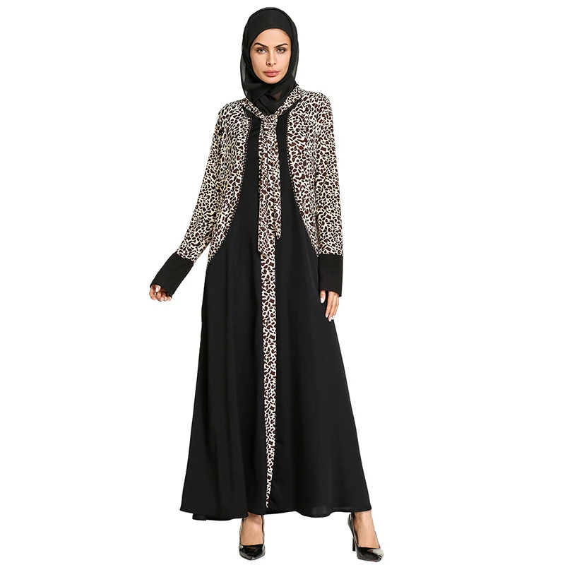 

Длинное платье-кимоно Abaya с леопардовым принтом в мусульманском стиле, длинный халат со стразами, хиджаб, свободный стиль, Джаба, Рамадан, Ис...