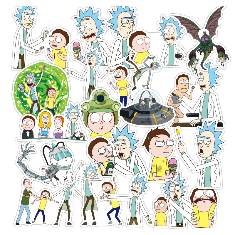 45pcs Rick And Morty Cartoon Pvc Waterproof Sticker For Luggage Skateboard Phone Laptop Moto Trunk Guitar Car DIY Stickers | Игрушки и