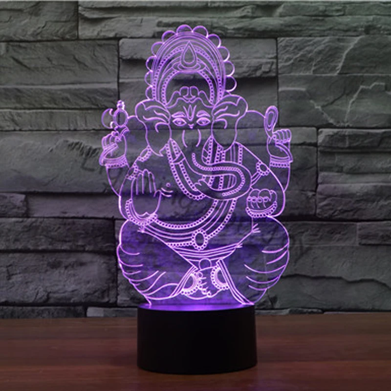 СЛОН БУДДА 3D Ночной светильник светодиодный сенсорный выключатель с удаленным