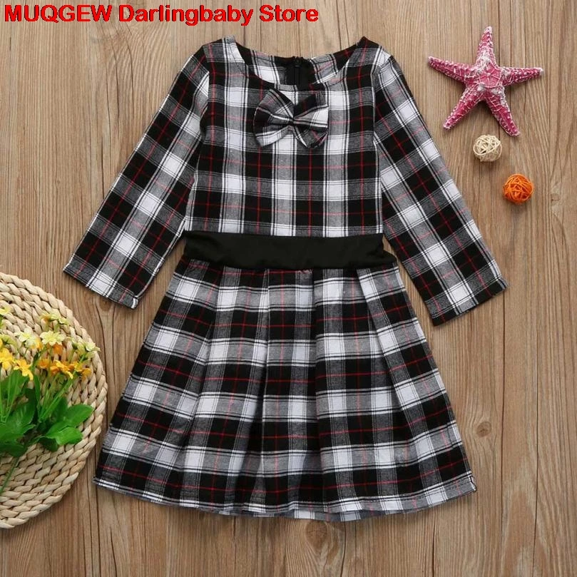 Платья для мамы и дочки матери Одежда мода плед Карманы сарафан с длинными