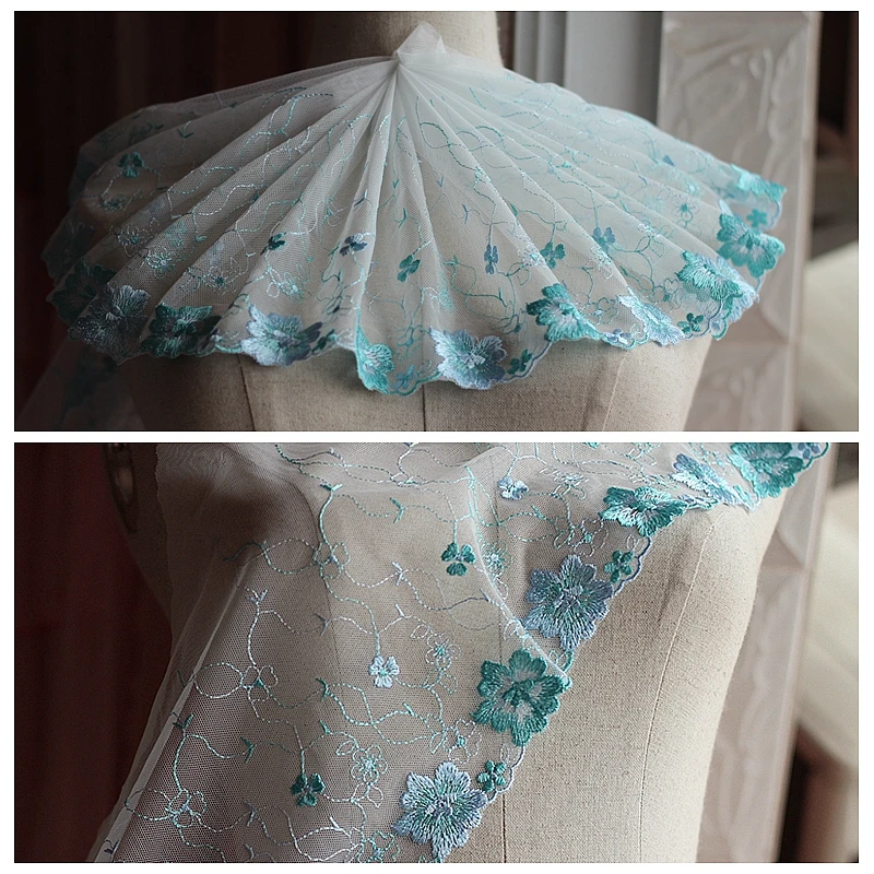

2yards/lot 22cm wide Embroidered Tulle Lace trim mesh Lace Ribbon~French Lace Fabric-green~