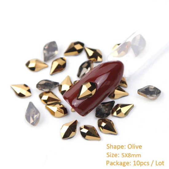 Olive 5x8mm 10 шт Минеральное Золото украшения для ногтей Стразы, бриллианты камни плоское стекло 3D Стразы ювелирные изделия бусины для дизайна ногтей аксессуары CH935 - Цвет: Olive 5x8mm