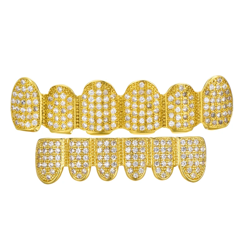 Хип-хоп Блестящий Bling Полный Iced Out AAA кубический циркон кристалл Зубы гриль Золото Серебро Клык сверху и снизу гриль набор дропшиппинг