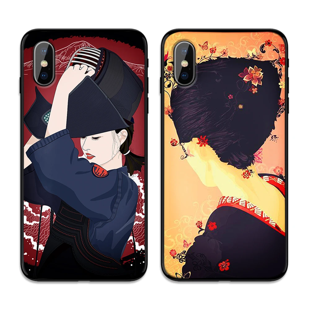Японская иллюстрация девушка мягкая термополиуретановая крышка-чехол для Apple