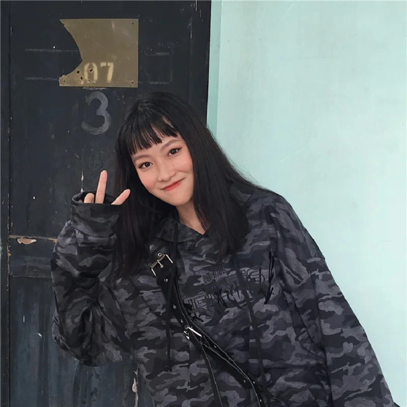 Новая Корейская зимняя уличная мода ulzzang Харадзюку Камуфляж хип хоп письмо